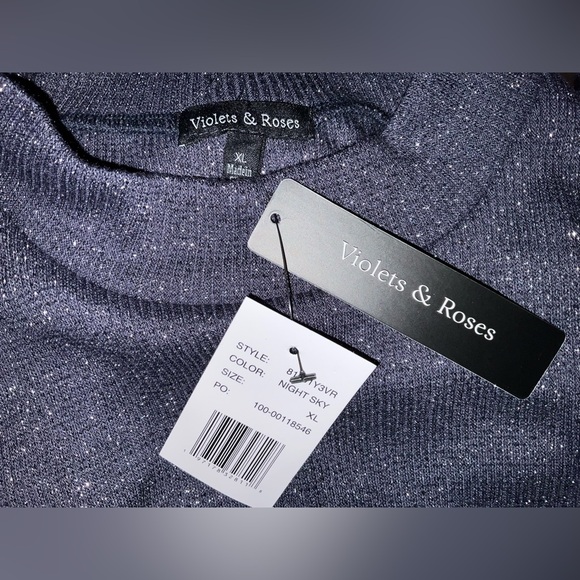 Violets & Roses long sleeve shimmer top in midnight blue (almost black)- NWT -XL - Picture 2 of 8